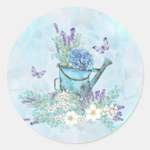 Sticker Rond Arrosage avec fleurs et papillons d'été