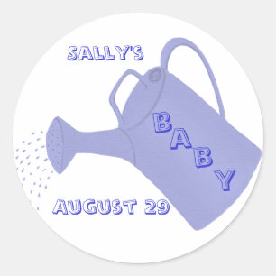 Sticker Rond Arrosage bleu, baby shower personnalisé autocollan