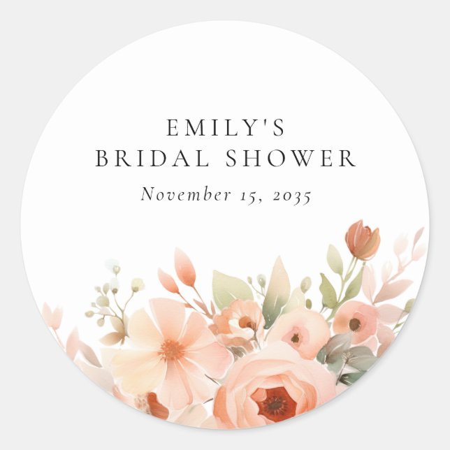 Sticker Rond Arrosage de mariage bohème floral pêche (Devant)