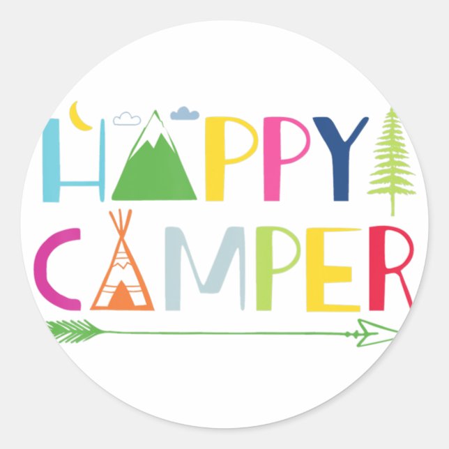 Sticker Rond Arrow Camper Happy Summer Camp Camping Cadeaux Hom (Devant)