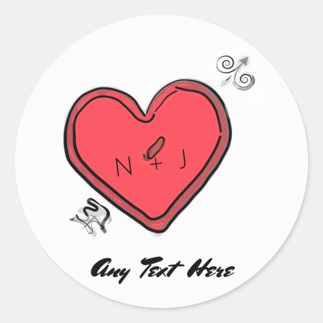 Sticker Rond Arrow moderne & Coeur Valentines Fête Favoriser (Devant)
