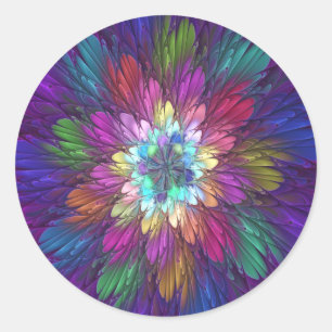 Sticker Rond Art abstrait fractal de fleurs psychédéliques colo
