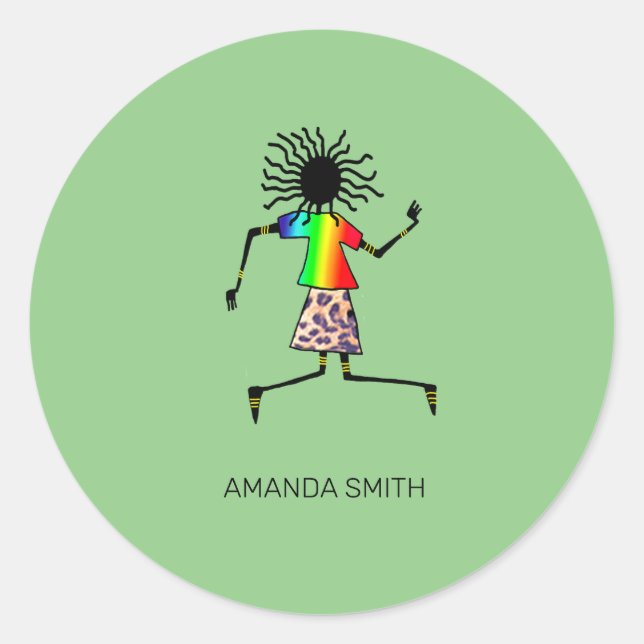 Sticker Rond Art africain, danseuse joyeuse personnalisée (Devant)