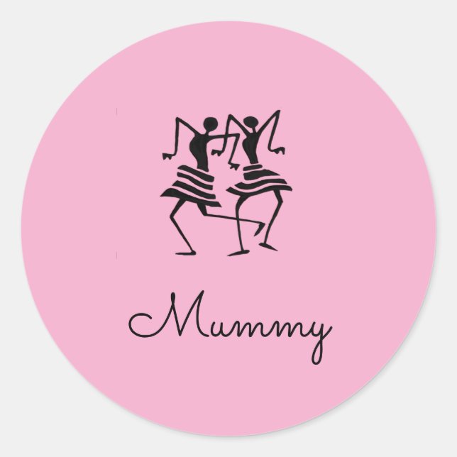 Sticker Rond Art africain, Silhouette Célébration Dansers rose (Devant)
