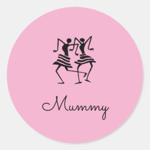Sticker Rond Art africain, Silhouette Célébration Dansers rose
