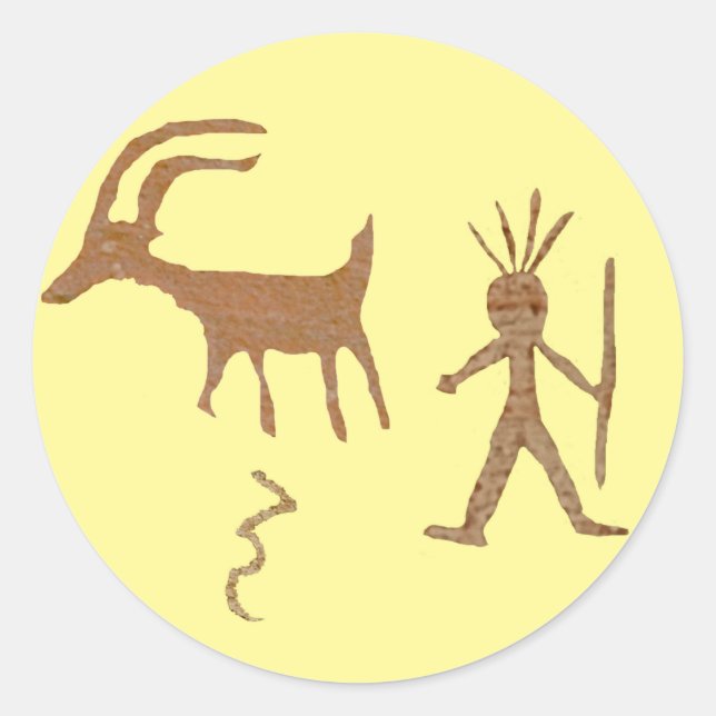 Sticker Rond Art amérindien, pétroglyphes (Devant)