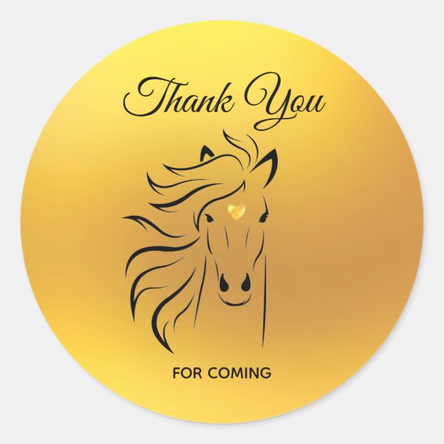 Sticker Rond Art Cheval élégant sur Merci Or (Devant)