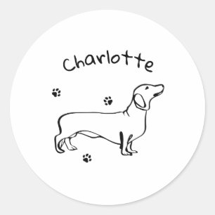 Sticker Rond Art Dachshund Minimaliste - Votre texte, votre sty