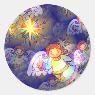 Sticker Rond Art d'ange de Noël heureux