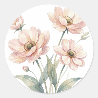 Sticker Rond Art de bouquet aquarelle rose tendre floral