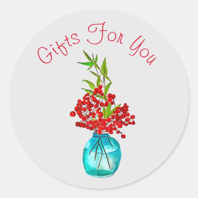 Sticker Rond Art de l'aquarelle Red Berries (Devant)