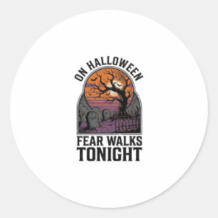 Sticker Rond Art de l'arbre effrayant de cimetière de Halloween