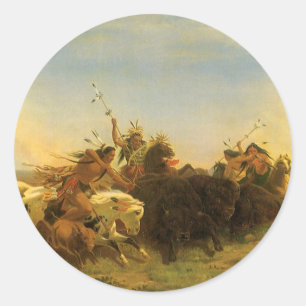 Sticker Rond Art de l'Ouest de l'Amérique vintage, chasse au bi
