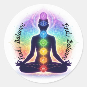 Sticker Rond Art de méditation sur les Chakras   Sept Symboles 
