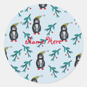 Sticker Rond Art de Noël des pingouins