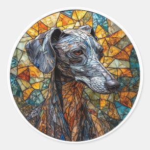Sticker Rond Art de vitrail de chien Lévrier Italien