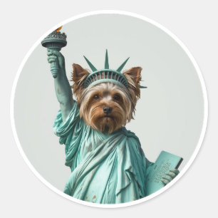 Sticker Rond Art de Yorkshire Terrier inspiré de la Statue de l