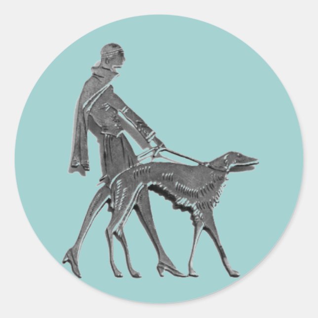 Sticker Rond Art déco femme et chien (Devant)