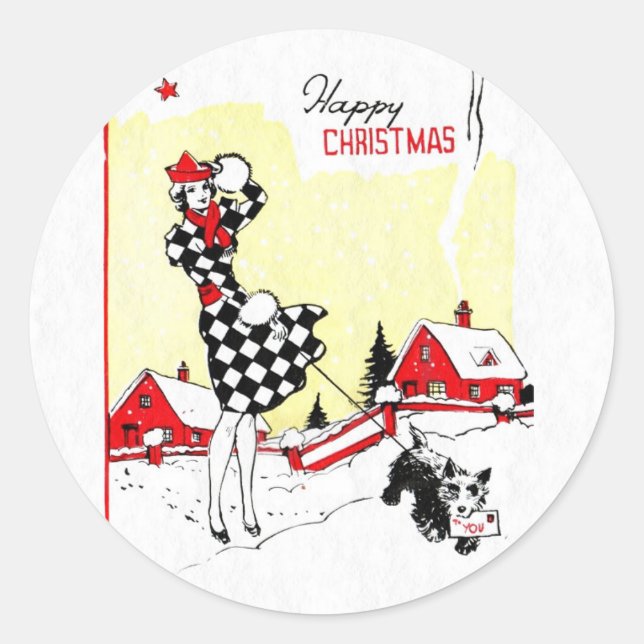 Sticker Rond Art Déco Girl et Scotty Dog (Devant)