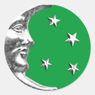 Sticker Rond Art Déco Lune et Etoiles - Jade Green et Argent