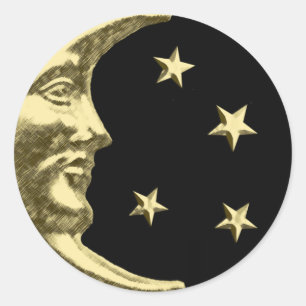 Sticker Rond Art Déco Lune et Etoiles - Noir et Or