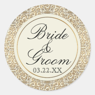 Sticker Rond Art Déco Nouveau Faux Or Floral Dentelle Damas