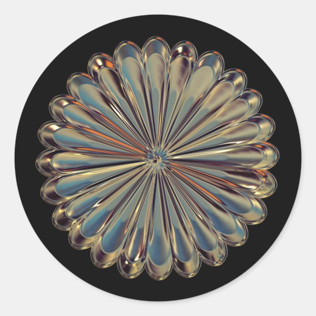 Sticker Rond Art déco or fleur ventilateur coquille métallique  (Devant)