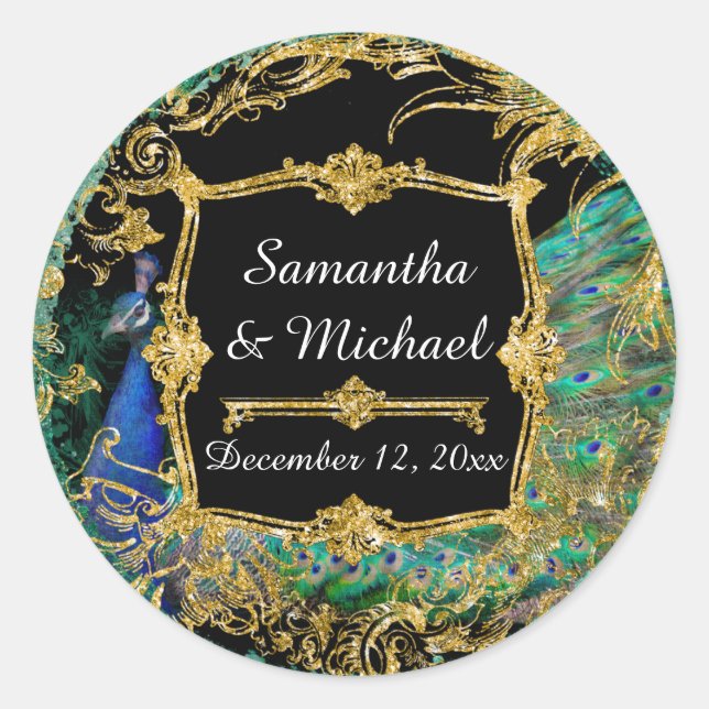 Sticker Rond Art Déco Peacock Glam Old Hollywood Regency (Devant)