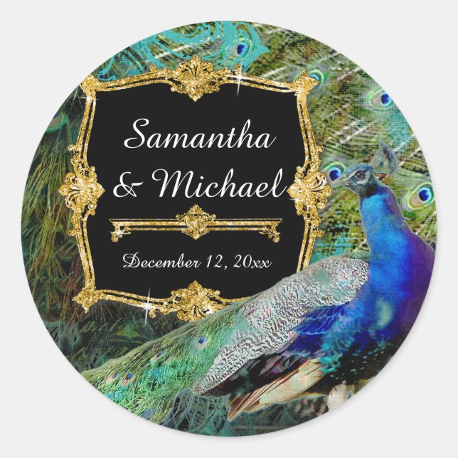 Sticker Rond Art Déco Peacock Gold Parties scintillant Old Holl (Devant)