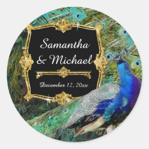 Sticker Rond Art Déco Peacock Gold Parties scintillant Old Holl