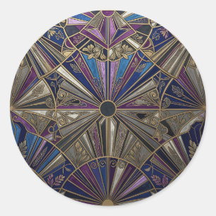 Sticker Rond Art Déco Soleil Éclaté Violet Or