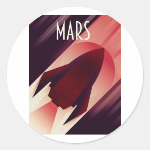 Sticker Rond Art déco vaisseau spatial Mars art spatial