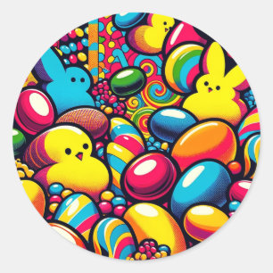 Sticker Rond Art des bonbons de Pâques