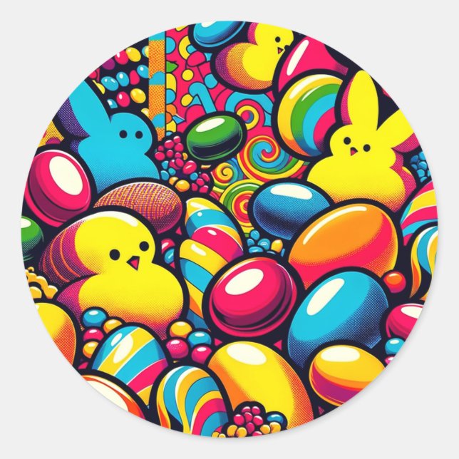 Sticker Rond Art des bonbons de Pâques (Devant)