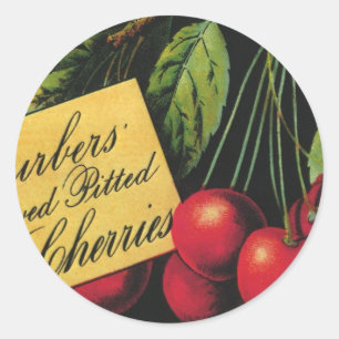 Sticker Rond Art d'étiquette de caisse de fruits vintage, ceris