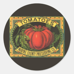 Sticker Rond Art d'étiquette de caisse de fruits vintage, tomat