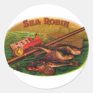 Sticker Rond Art d'étiquette de cigare d'articles de pêche vint