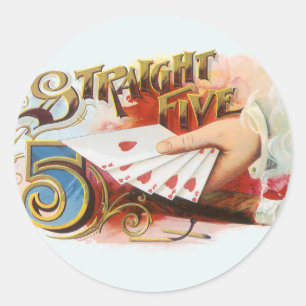 Sticker Rond Art d'étiquette de cigare vintage Straight Flush a