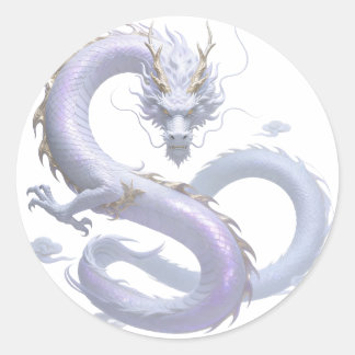 Sticker Rond Art du Dragon Blanc | Esthétique Fantastique Mythi