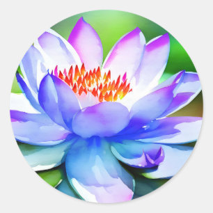 Sticker Rond Art du nénuphar bleu et blanc