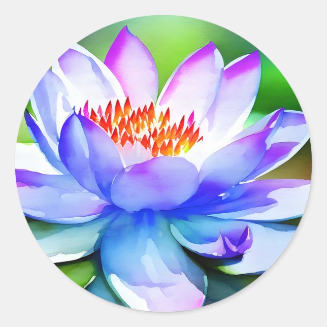 Sticker Rond Art du nénuphar bleu et blanc (Devant)