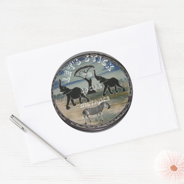 Sticker Rond Art Eléphant Africain (Enveloppe)