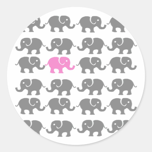 Sticker Rond Art Eléphant rose et gris (Devant)