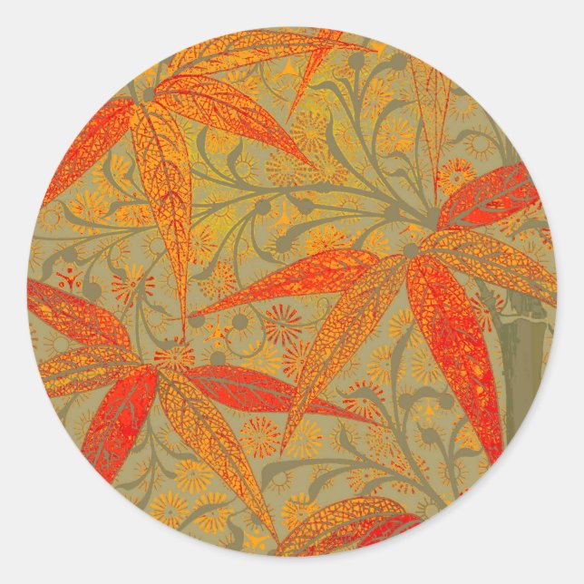 Sticker Rond Art en bambou terrestre Vintage Imprimer orange (Devant)