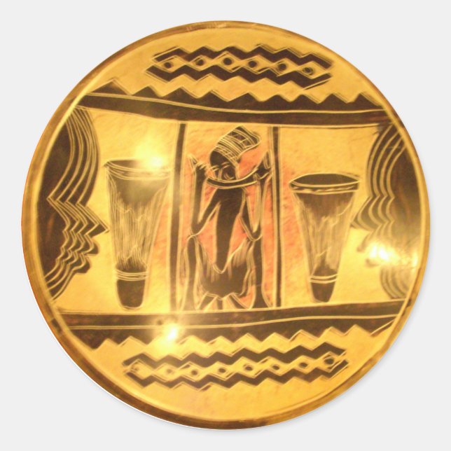 Sticker Rond Art Ethnique Africain d'or Imprimer (Devant)