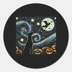 Sticker Rond Art étoilé Halloween Art nocturne Chiens Citrouill