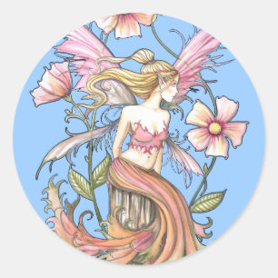 Sticker Rond Art Fleur Rose