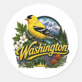 Sticker Rond Art floral avec chardonneret de Washington