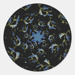 Sticker Rond Art fractal bleu et noir Sage