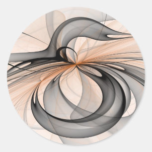 Sticker Rond Art fractal moderne gris sienne anthracite abstrai